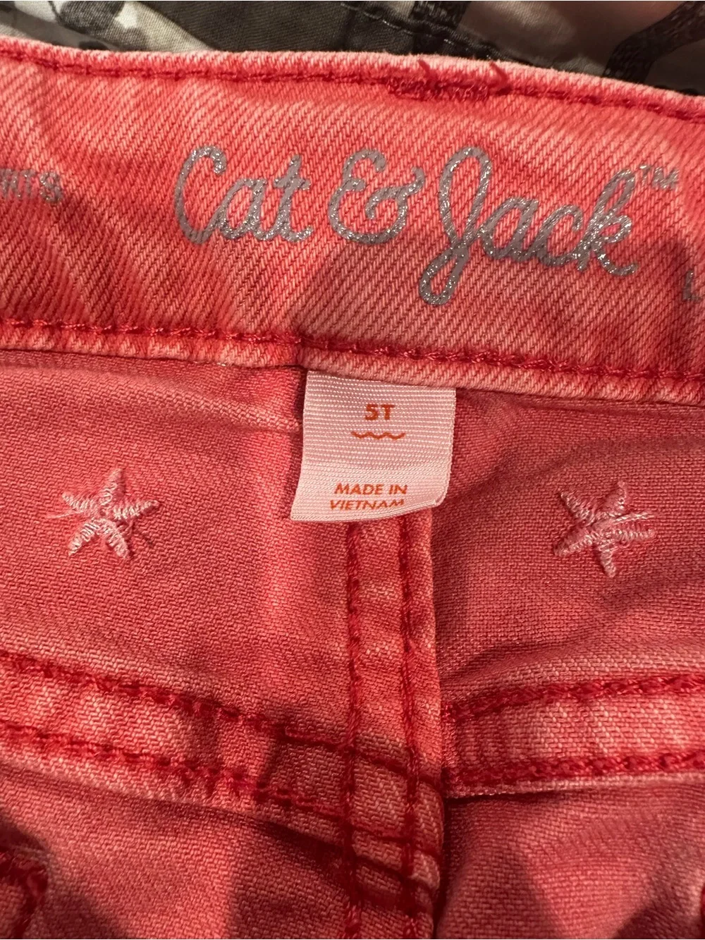 Cat & Jack Coral Red Star-Embroidered Cotton Shorts